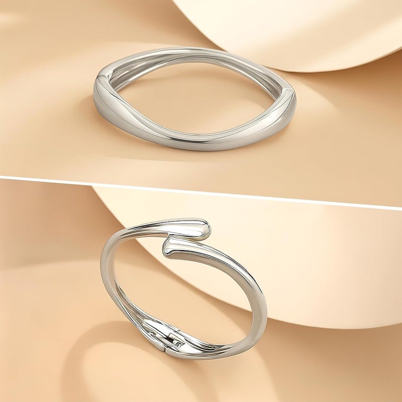 PEALICIOUS 2Pcs Chunky Bracelet for Women, Girls Gold Bangle Bracelet 7in Minimalist Silver Chunky Bangles Valentines Gifts, Trendy Gold Arm Cuff Upper Arm Band, Stack Bead Pearl Gift Summer Jewelry - Image 4